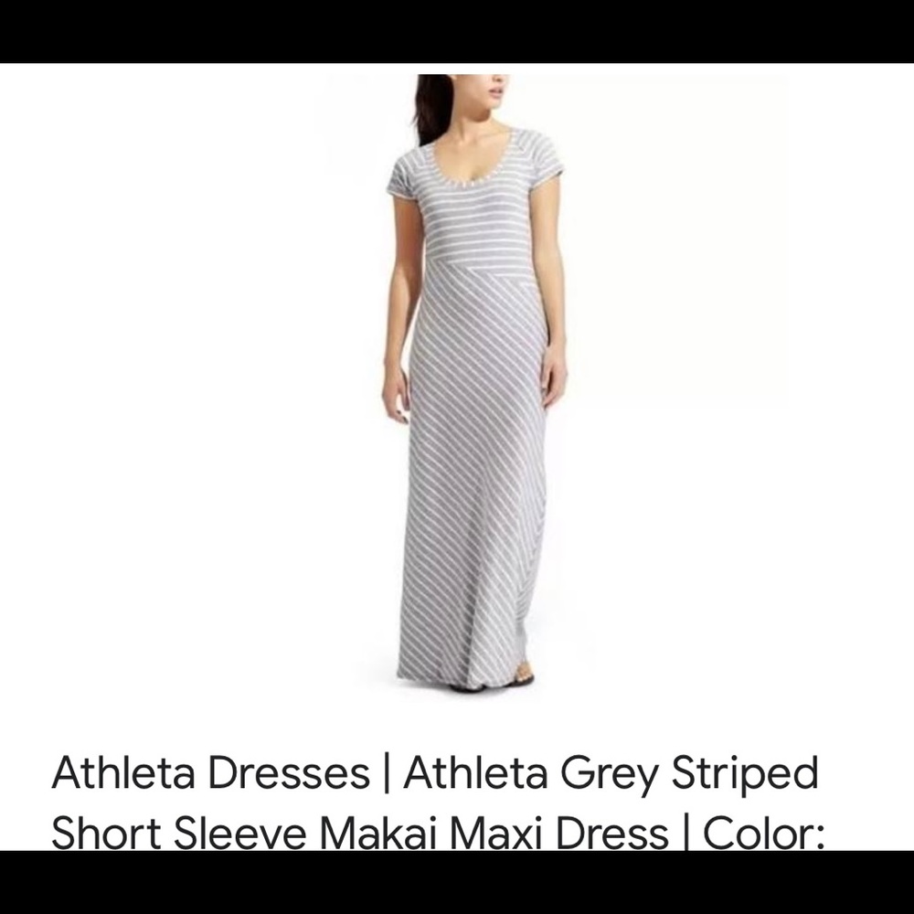 Athleta Dress, Grey Striped Short Sleeve Makai Maxi Dress, Gray/White, Small.